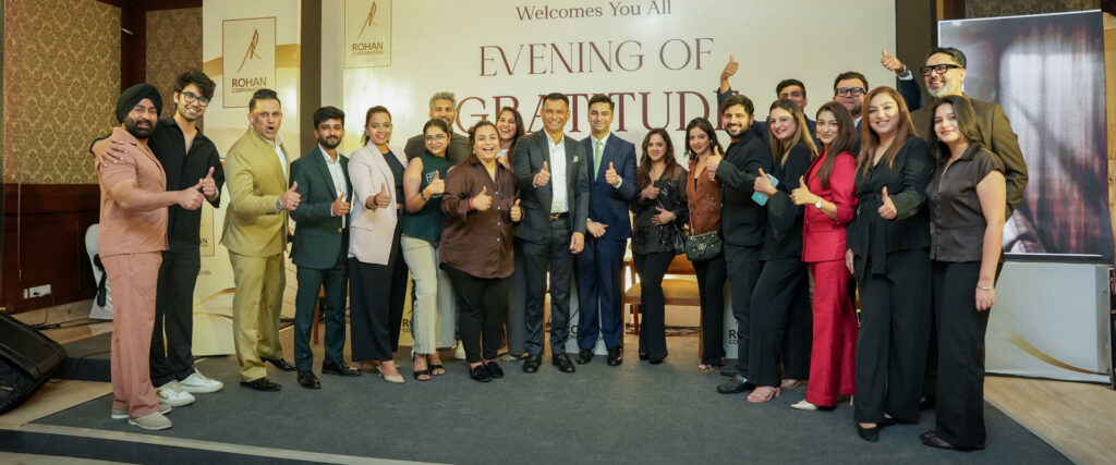 Rohan Corporation Team and Guests at Evening of Gratitude 2026 Rohan Corporation team with Dr Rohan Monteiro and Dion Monteiro alongside guests at Evening of Gratitude 2026 in Mangaluru